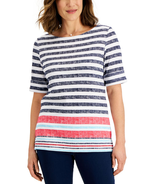 Karen Scott Womens Boatneck Elbow Sleeve Top
